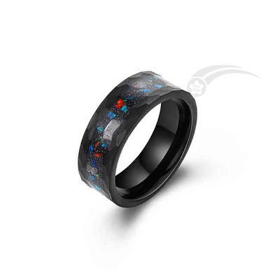 8MM オパールと隕石の指輪 結婚指輪 ハンマーエッジ ウルグスタム
