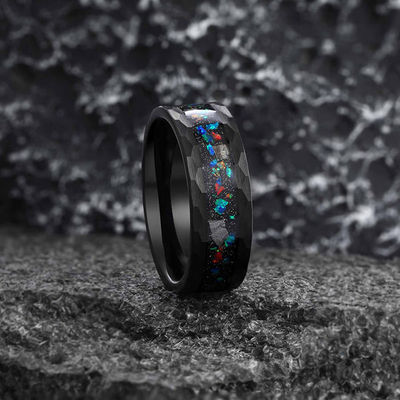 8MM オパールと隕石の指輪 結婚指輪 ハンマーエッジ ウルグスタム